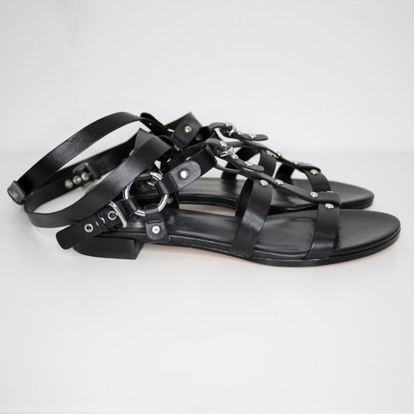 SOLDStuart Weitzman On The Run Gladiator Sandal Black Leather Studded Ankle Wrap - Picture 3 of 8